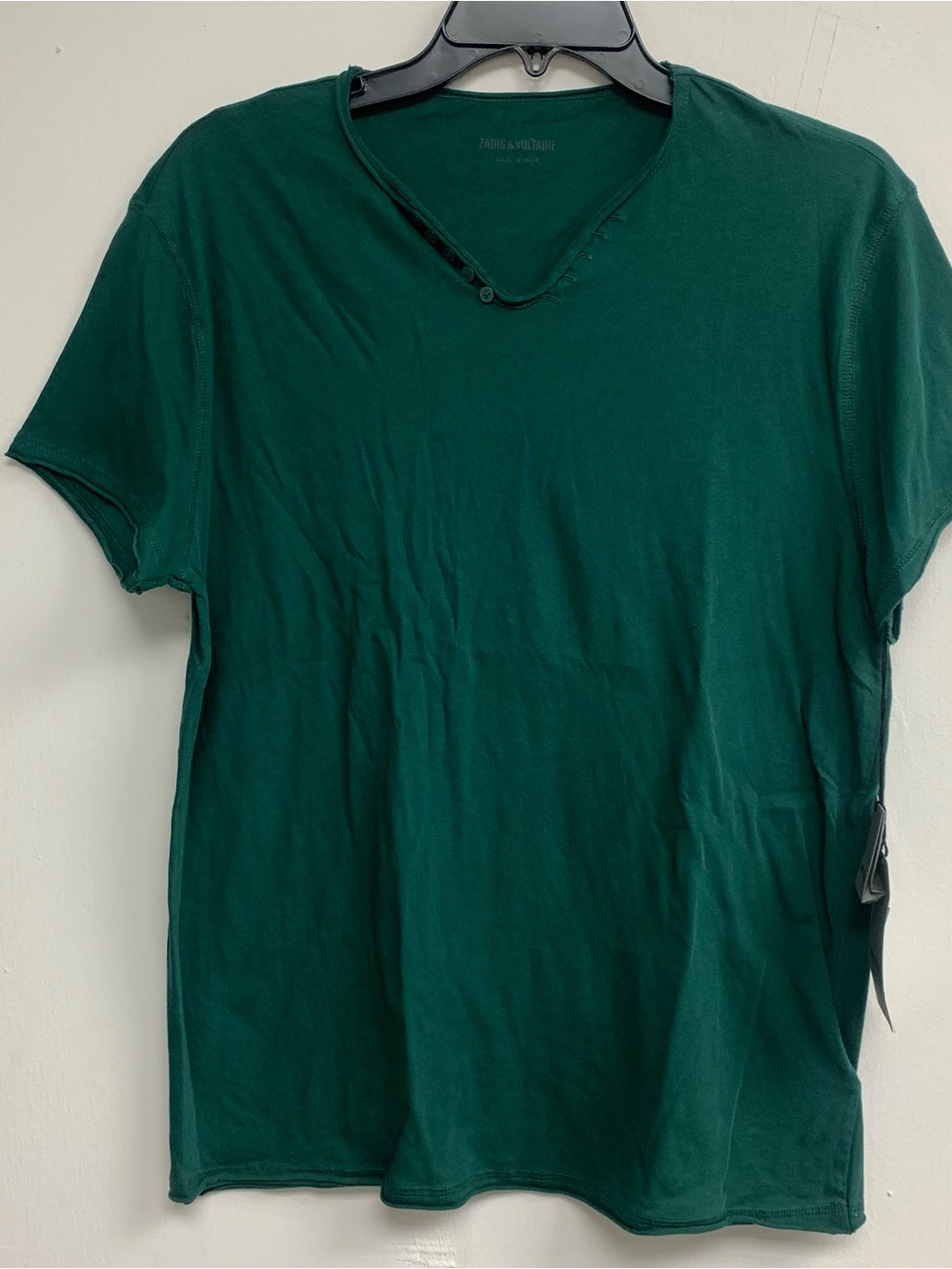 Zadig & Voltaire Monastir Henley Deep Green V-Neck Short Sleeve Tee